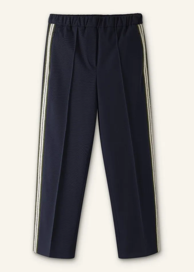 Women Slim Crop Side Stripe Track Pant Navy MEEM