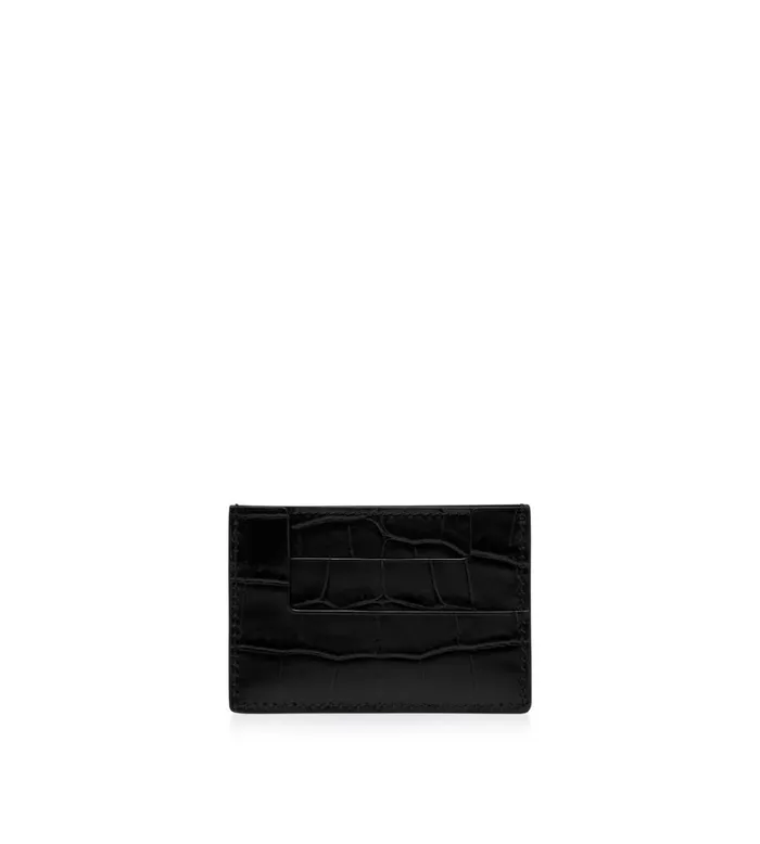 Women Small Leather Goods Tom Ford Shiny Stamped Crocodile Leather Classic Tf Card Holder Black Women Small Leather Goods Tom Ford Shiny Stamped Crocodile Leather Classic Tf Card Holder Black