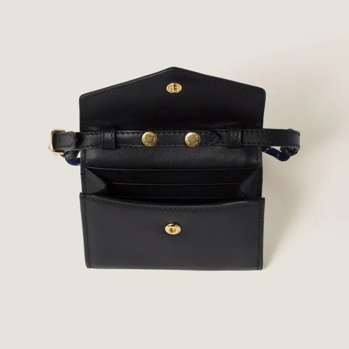 Women Small Wallets Miu Miu Leather Wallet With Leather And Cord Shoulder Strap Blackbaltic Blue Women Small Wallets Miu Miu Leather Wallet With Leather And Cord Shoulder Strap Blackbaltic Blue