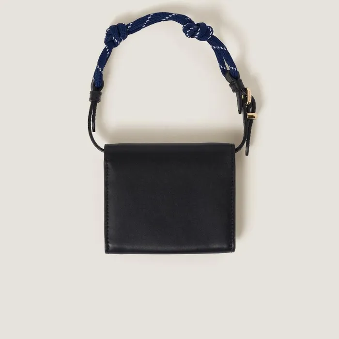 Women Small Wallets Miu Miu Leather Wallet With Leather And Cord Shoulder Strap Blackbaltic Blue Women Small Wallets Miu Miu Leather Wallet With Leather And Cord Shoulder Strap Blackbaltic Blue