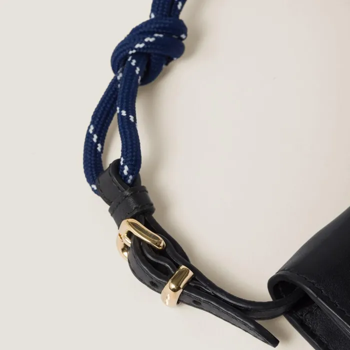 Women Small Wallets Miu Miu Leather Wallet With Leather And Cord Shoulder Strap Blackbaltic Blue Women Small Wallets Miu Miu Leather Wallet With Leather And Cord Shoulder Strap Blackbaltic Blue