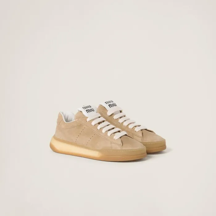 Women Sneakers Miu Miu Bleached Suede Sneakers Ecru