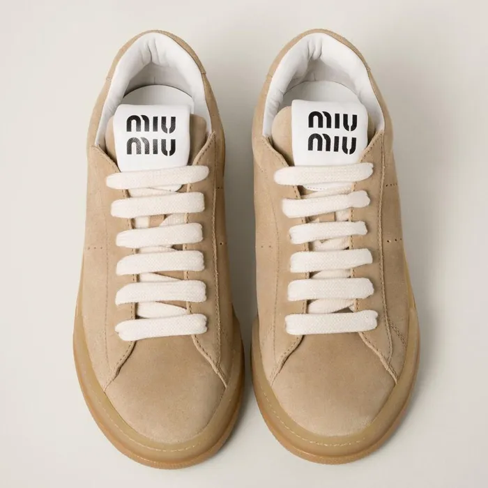 Women Sneakers Miu Miu Bleached Suede Sneakers Ecru Women Sneakers Miu Miu Bleached Suede Sneakers Ecru