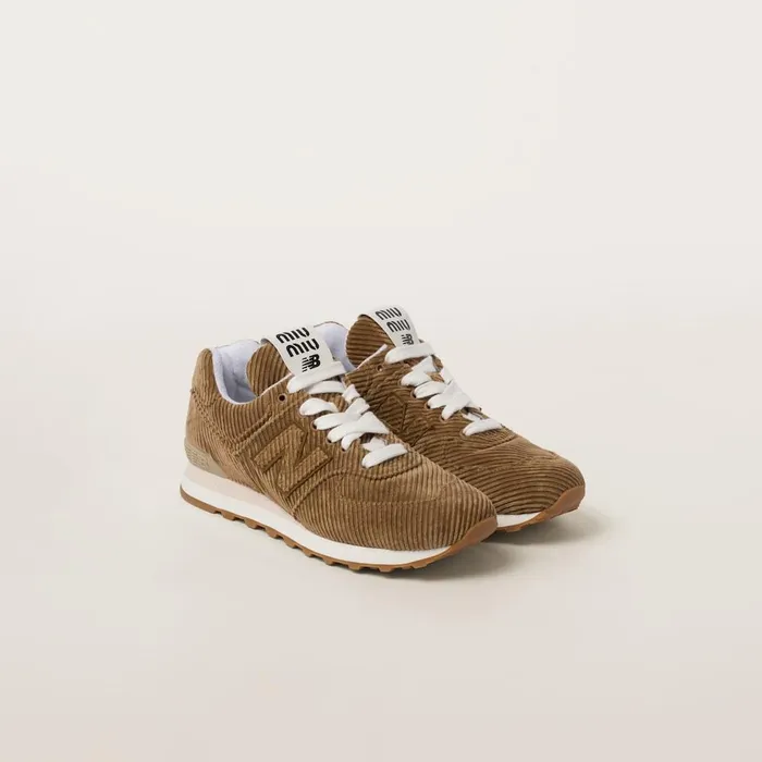 Women Sneakers Miu Miu New Balance X Miu Miu 574 Striped Velvet Sneakers Cinnamon