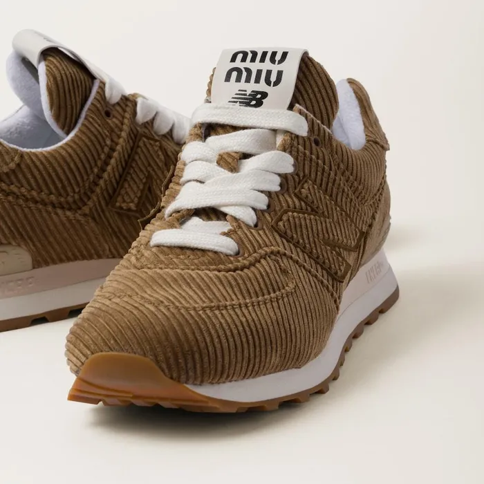 Women Sneakers Miu Miu New Balance X Miu Miu 574 Striped Velvet Sneakers Cinnamon Women Sneakers Miu Miu New Balance X Miu Miu 574 Striped Velvet Sneakers Cinnamon