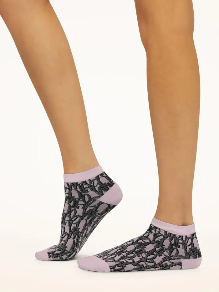 Women Socks and KneeHighs Wolford Letter Script Sneaker Socks Mauveblack