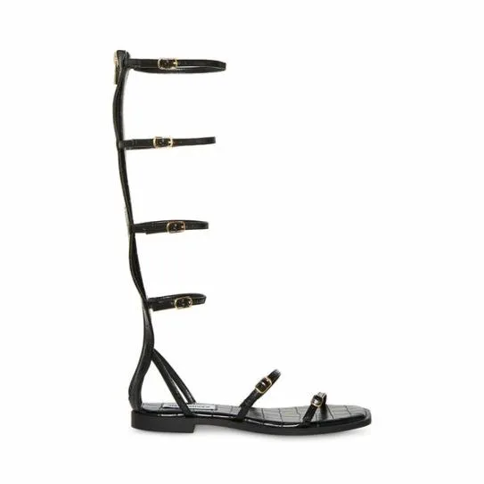 Women SPARTAN BLACK CROCODILE Black Crocodile Steve Madden Sandals
