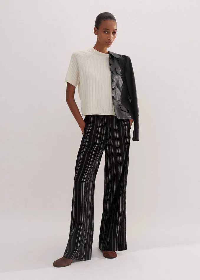 Women Stripe Pant Blackecru MEEM