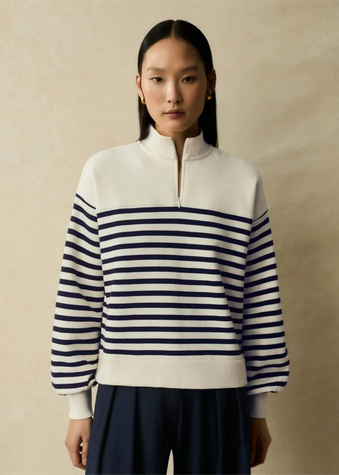 Women Striped Box Sweater Creamnavy MEEM