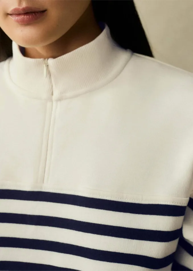 Women Striped Box Sweater Creamnavy MEEM