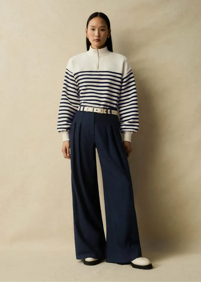 Women Striped Box Sweater Creamnavy MEEM