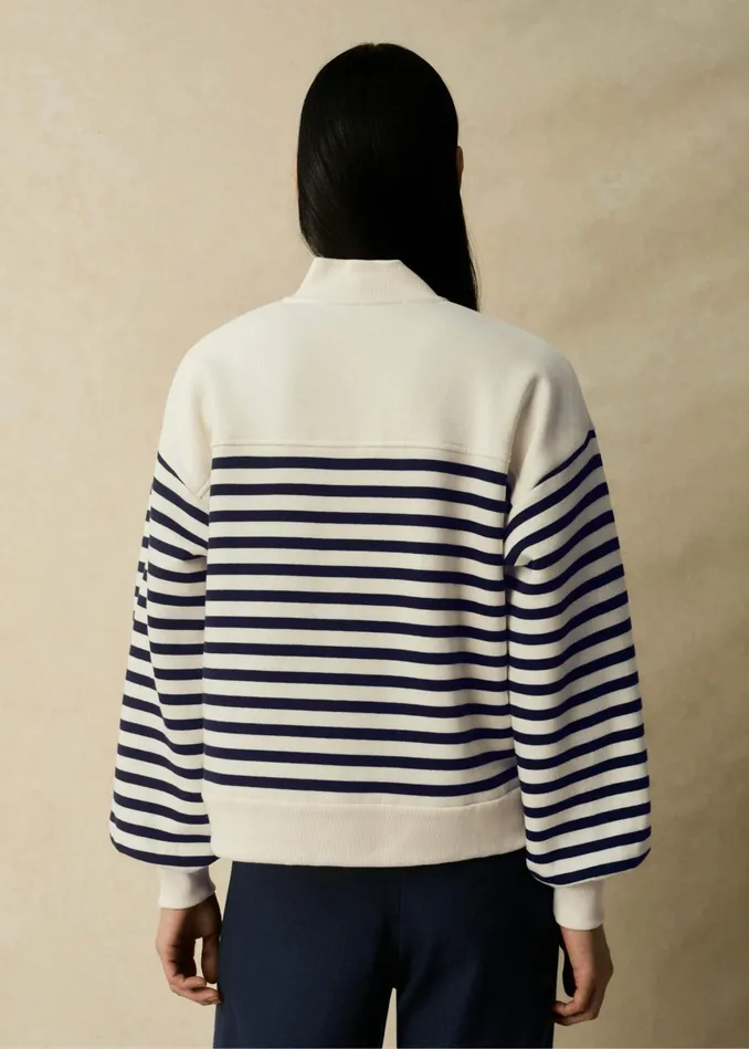 Women Striped Box Sweater Creamnavy MEEM