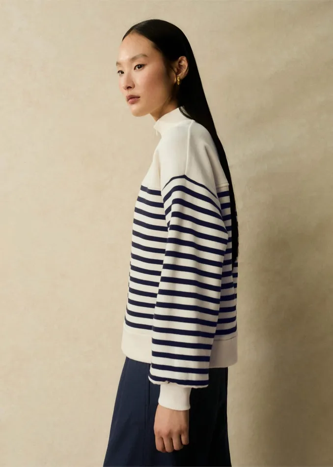Women Striped Box Sweater Creamnavy MEEM