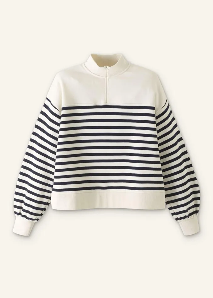 Women Striped Box Sweater Creamnavy MEEM