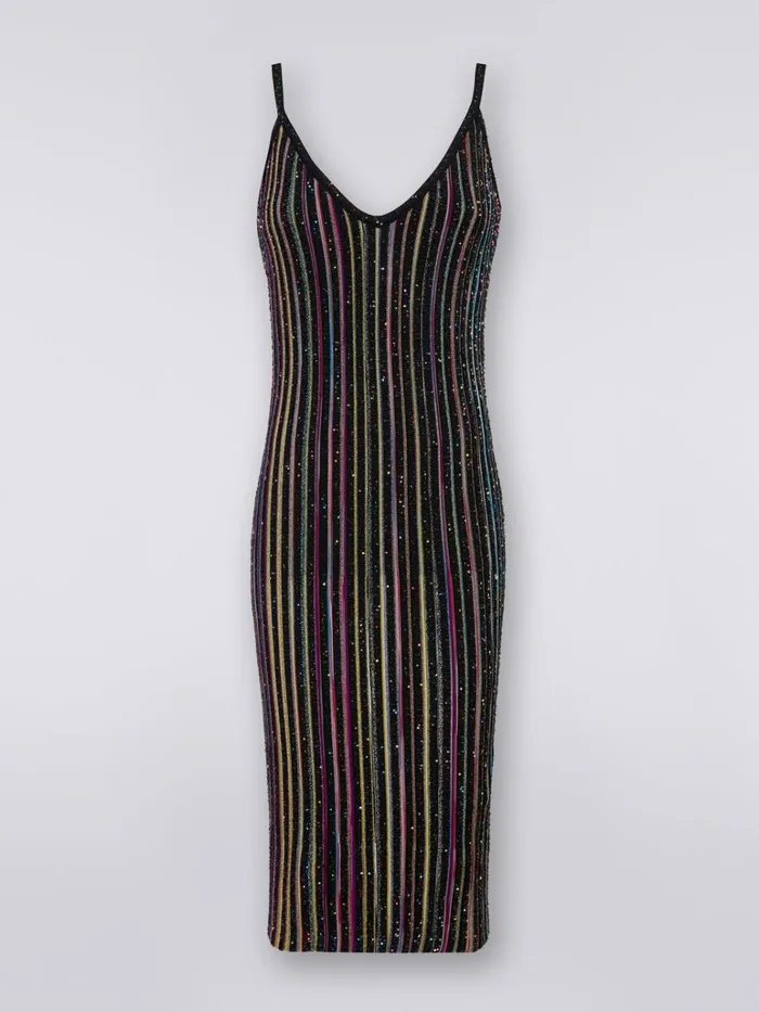 Women Striped Fitted Dress With Sequins Black and Multicoloured Missoni Dresses