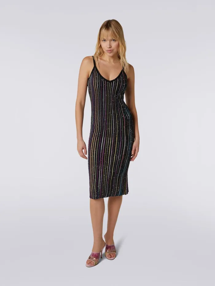 Women Striped Fitted Dress With Sequins Black and Multicoloured Missoni Dresses
