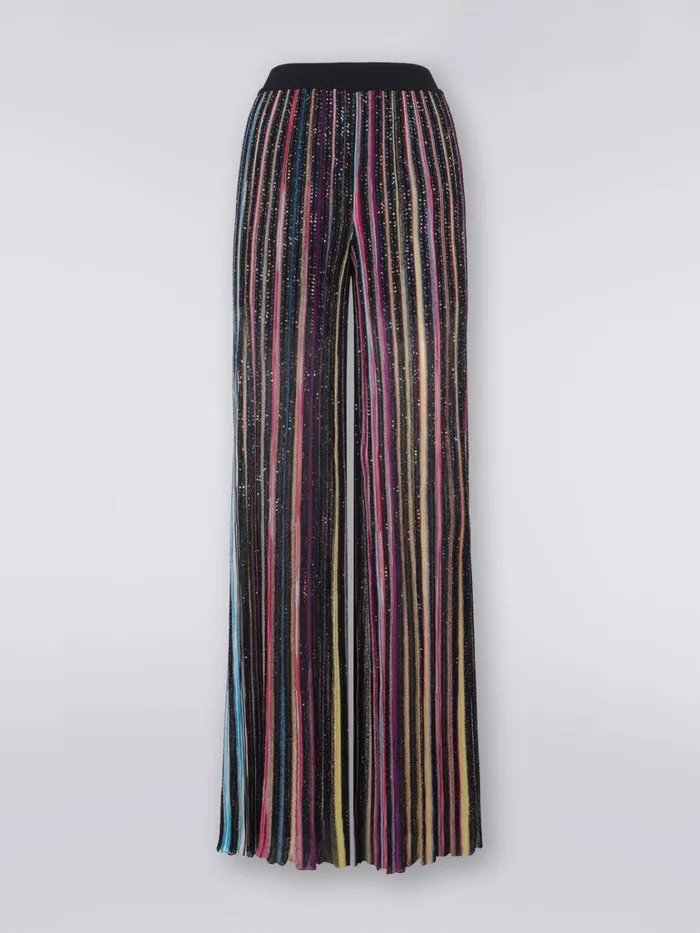 Women Striped Palazzo Trousers With Sequins Black and Multicoloured Missoni Trousers