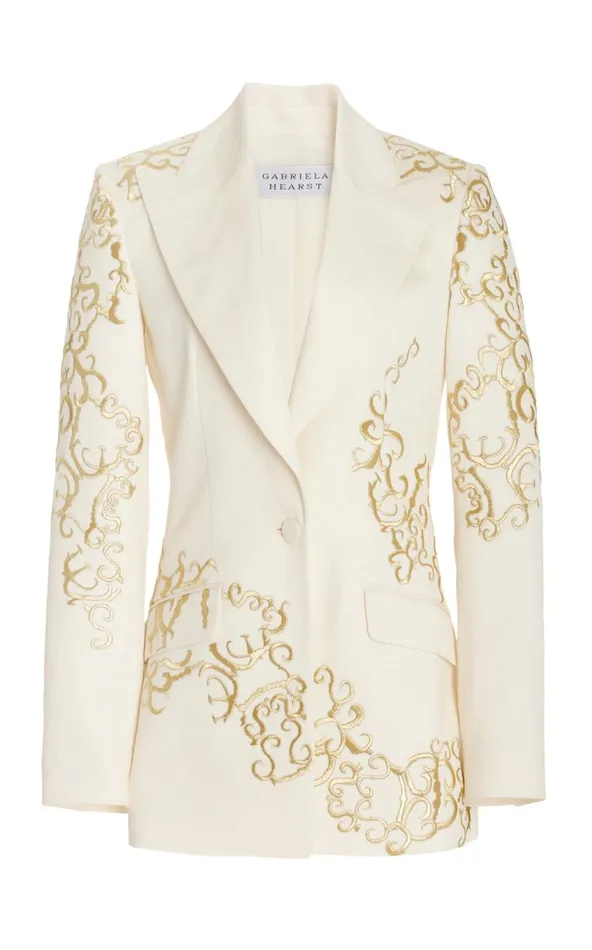 Women Suits Gabriela Hearst Leiva Embroidered Blazer In Ivory Textured Linen