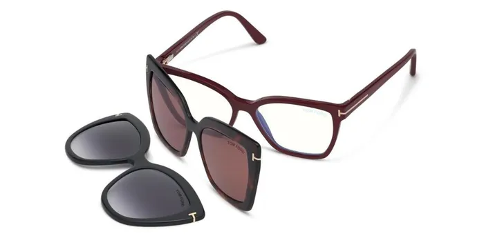 Women SUNGLASSES Tom Ford Double Clip On Blue Block Opticals Auberginefuchsia