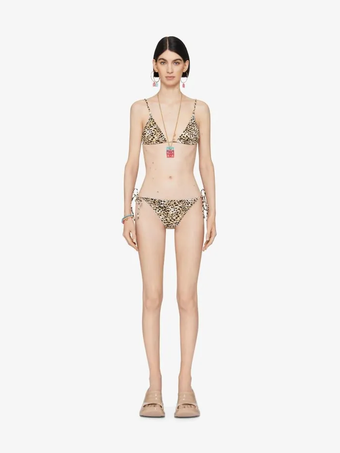 Women Swimwear Givenchy Bikini Bottom With Leopard Print And 4G Detail Beigeblack