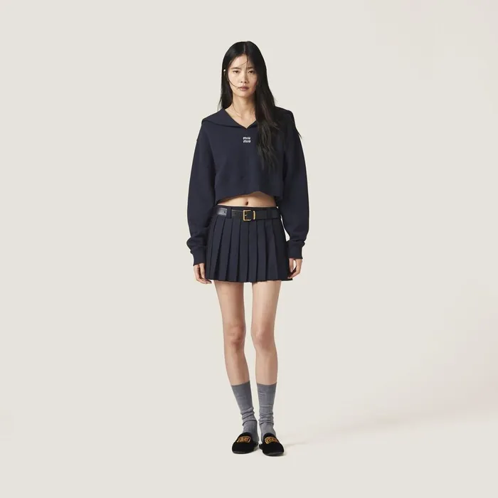 Women TShirts And Sweatshirts Miu Miu Cotton Fleece Sweatshirt With Embroidered Logo Navy Women TShirts And Sweatshirts Miu Miu Cotton Fleece Sweatshirt With Embroidered Logo Navy
