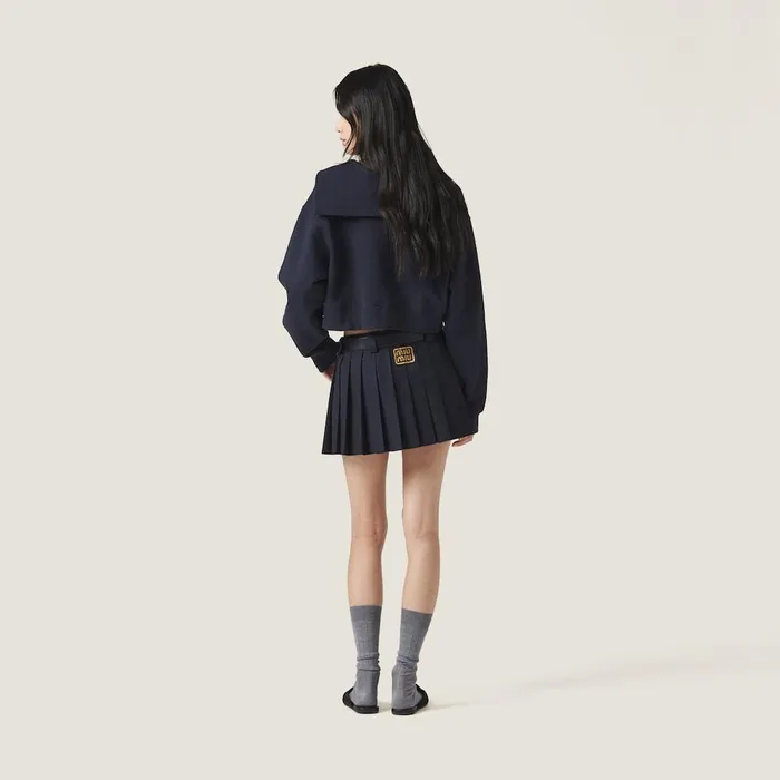 Women TShirts And Sweatshirts Miu Miu Cotton Fleece Sweatshirt With Embroidered Logo Navy Women TShirts And Sweatshirts Miu Miu Cotton Fleece Sweatshirt With Embroidered Logo Navy