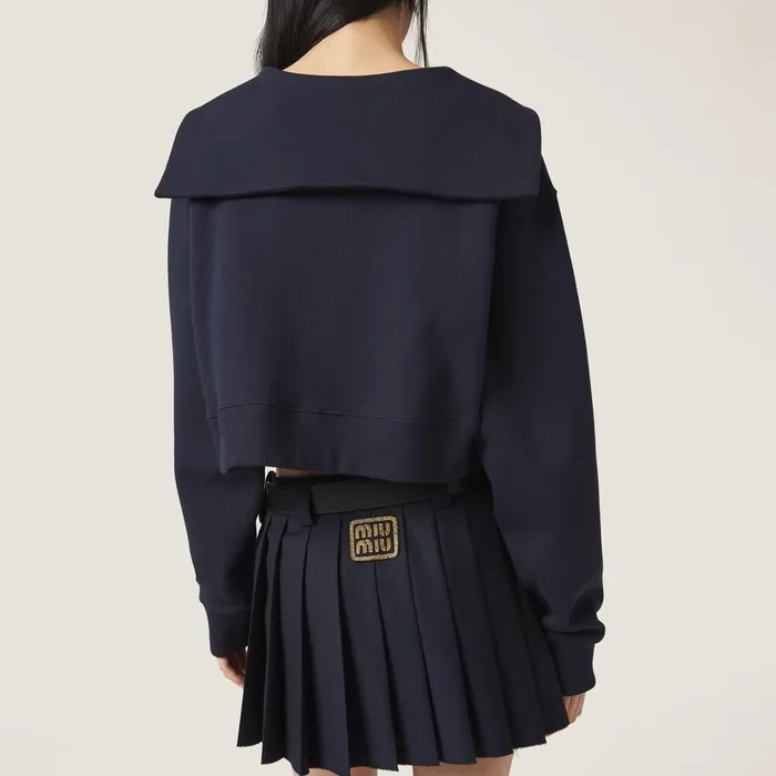 Women TShirts And Sweatshirts Miu Miu Cotton Fleece Sweatshirt With Embroidered Logo Navy Women TShirts And Sweatshirts Miu Miu Cotton Fleece Sweatshirt With Embroidered Logo Navy