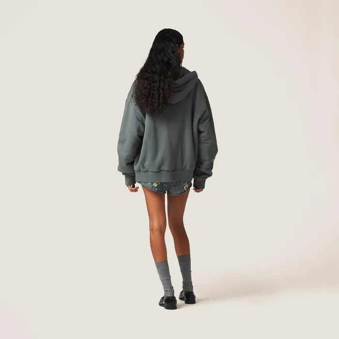 Women TShirts And Sweatshirts Miu Miu Garment Dyed Cotton Fleece Hoodie Iron Gray Women TShirts And Sweatshirts Miu Miu Garment Dyed Cotton Fleece Hoodie Iron Gray