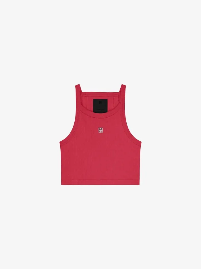 Women TShirts Givenchy Cropped Tank Top In Cotton With 4G Detail Raspberry