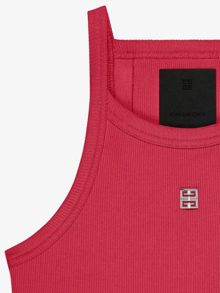 Women TShirts Givenchy Cropped Tank Top In Cotton With 4G Detail Raspberry