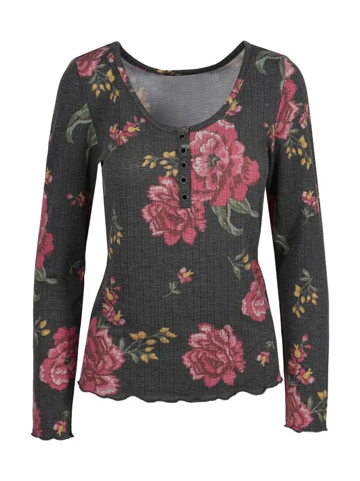 Women Tahani Henley Top In Sketchy Roses Jessica Simpson Tops and Tees