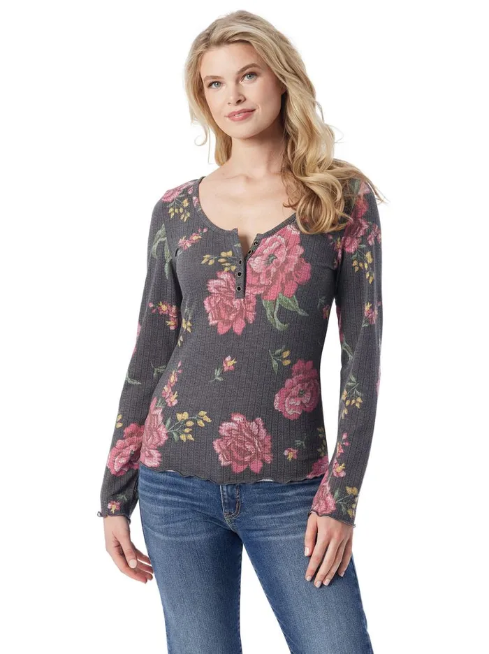 Women Tahani Henley Top In Sketchy Roses Jessica Simpson Tops and Tees