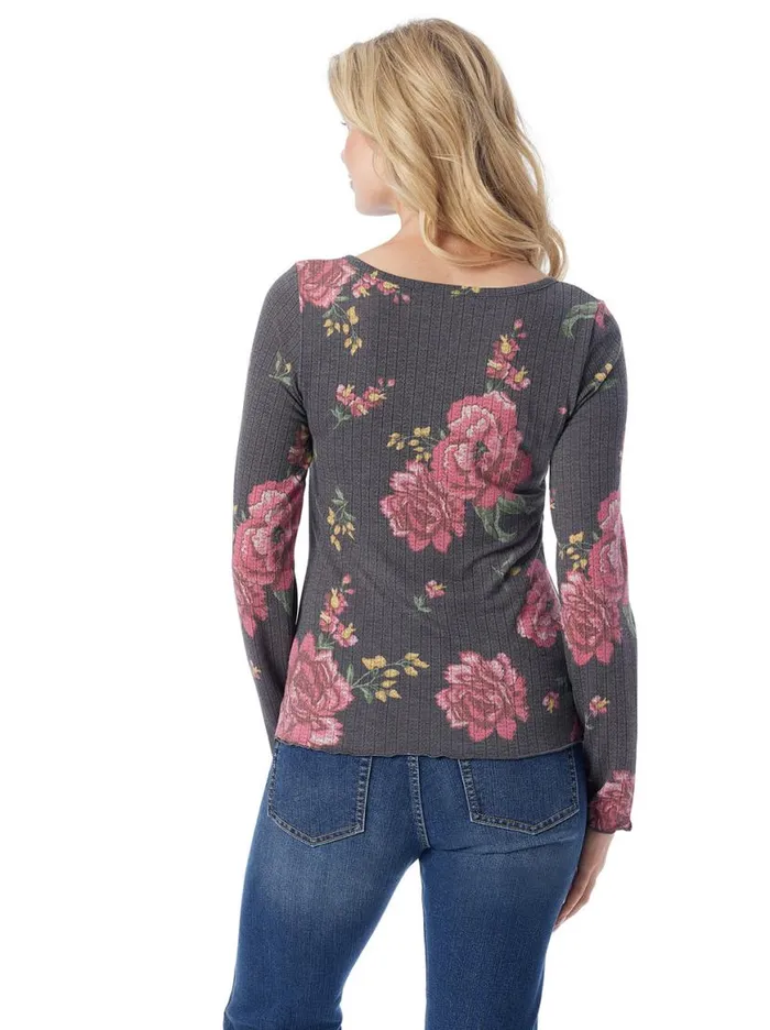 Women Tahani Henley Top In Sketchy Roses Jessica Simpson Tops and Tees