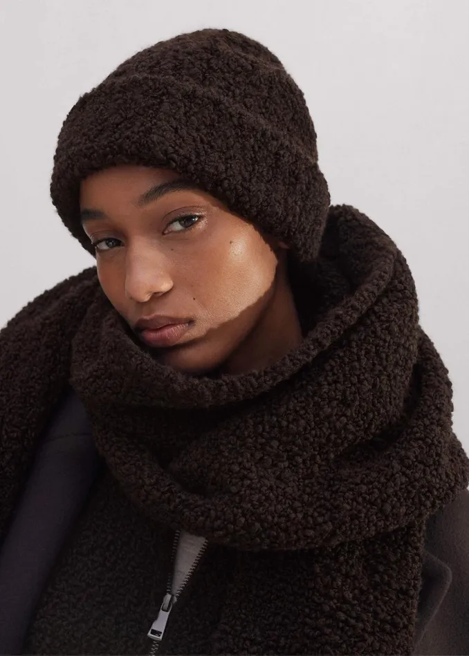 Women Teddy Merino Boucl Chunky Scarf Double Espresso MEEM