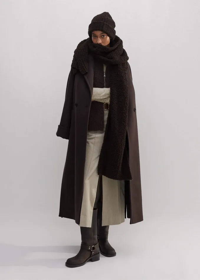 Women Teddy Merino Boucl Chunky Scarf Double Espresso MEEM