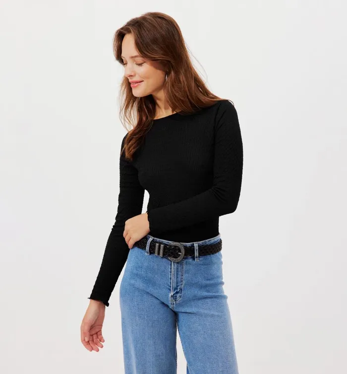 Women Textured Top 8211 Black Promod Tops