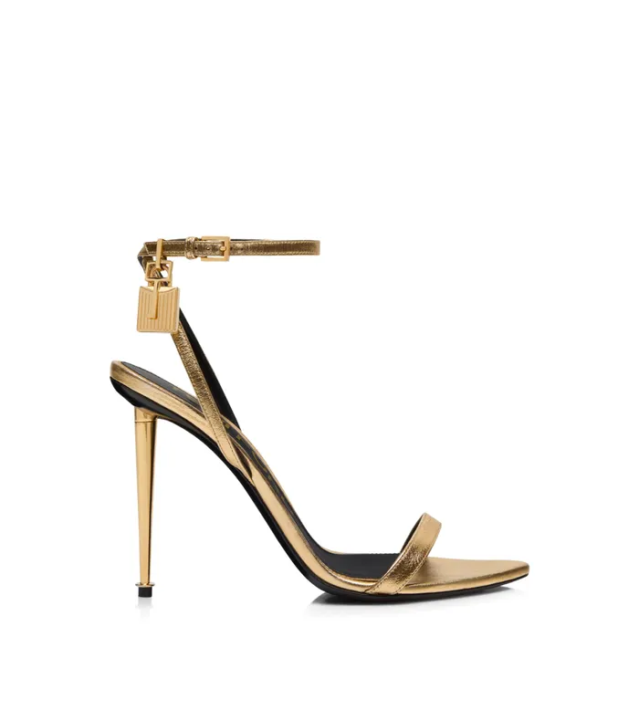 Women The Padlock Tom Ford Laminated Nappa Leather Padlock Pointy Naked Sandal Gold