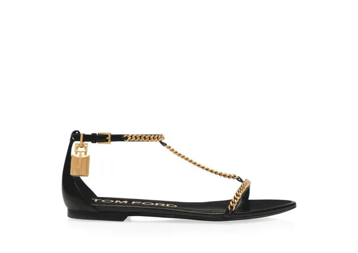 Women The Padlock Tom Ford Shiny Leather Padlock Chain Sandal Black