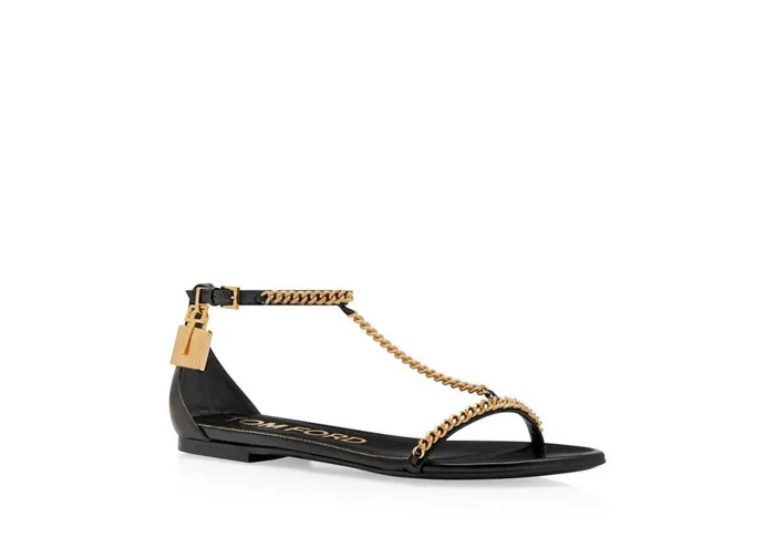 Women The Padlock Tom Ford Shiny Leather Padlock Chain Sandal Black Women The Padlock Tom Ford Shiny Leather Padlock Chain Sandal Black
