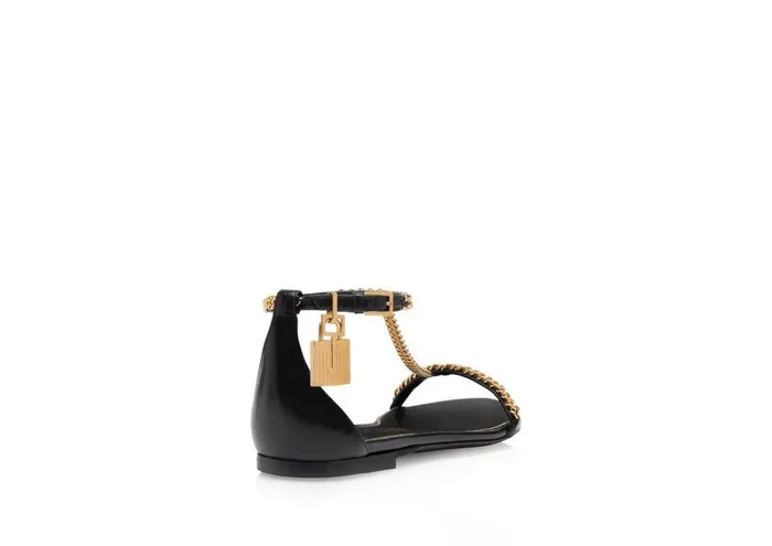 Women The Padlock Tom Ford Shiny Leather Padlock Chain Sandal Black Women The Padlock Tom Ford Shiny Leather Padlock Chain Sandal Black
