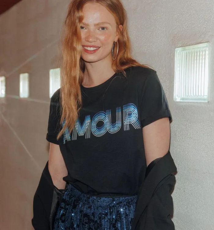 Women Top With Front Lettering 8211 Black Print Promod Tops