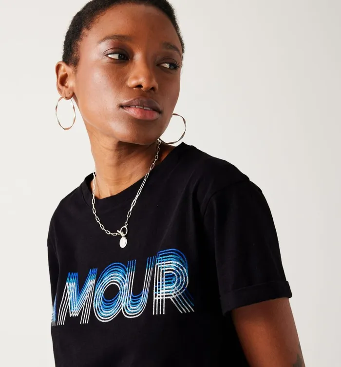 Women Top With Front Lettering 8211 Black Print Promod Tops Women Top With Front Lettering 8211 Black Print Promod Tops
