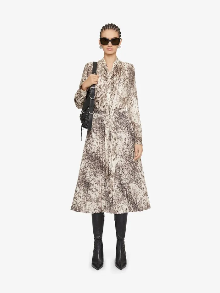 Women Tops and Shirts Givenchy Blouse In Silk With Snow Leopard Print And Lavalliere Naturalbrown