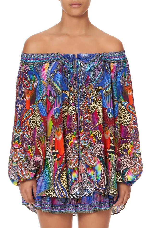 Women Tops Camilla Neck Tie Gathered Blouse Psychedelica