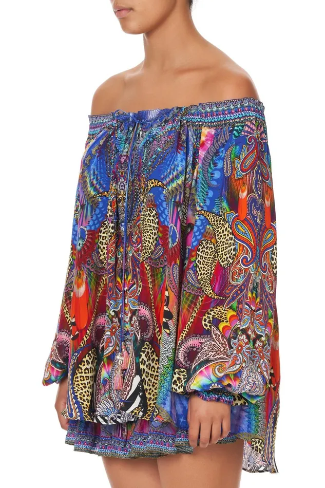 Women Tops Camilla Neck Tie Gathered Blouse Psychedelica