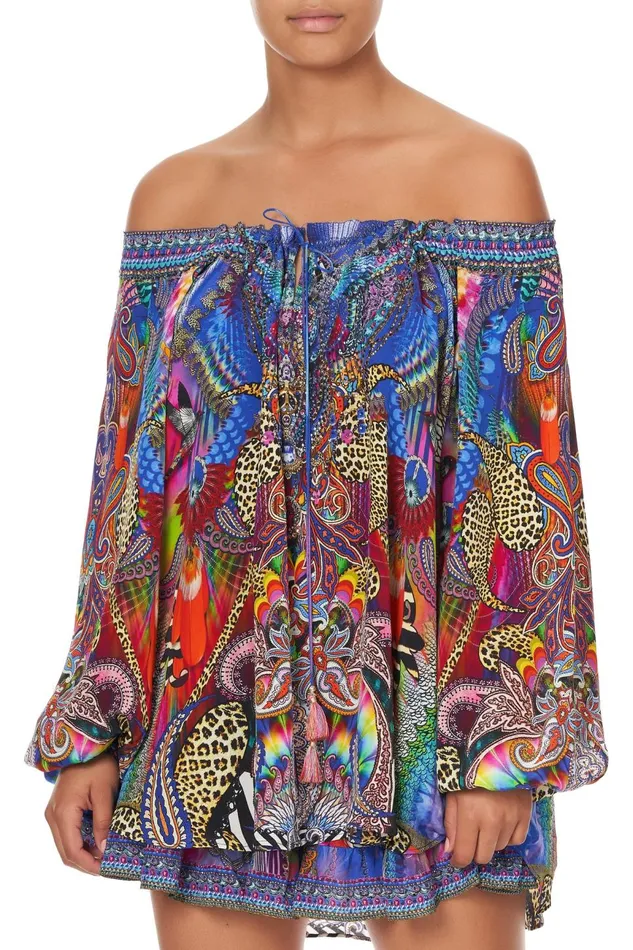 Women Tops Camilla Neck Tie Gathered Blouse Psychedelica