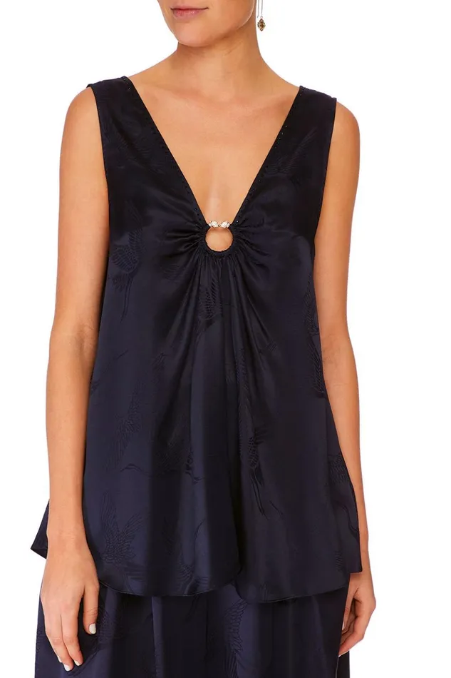 Women Tops Camilla Wide Strap URing Top Solid Navy