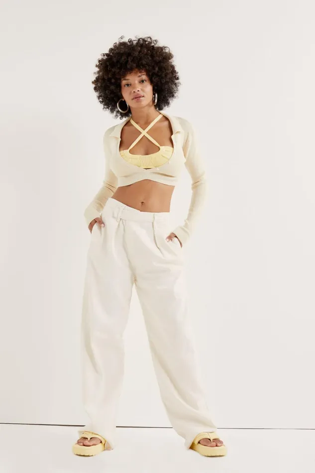 Women Tops For Love and Lemons Mona Cropped Polo Sweater Ivory