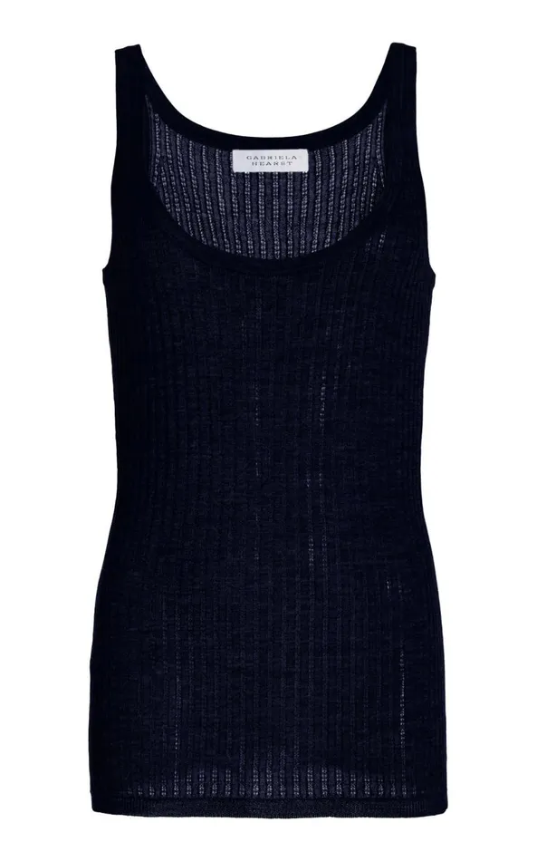 Women Tops Gabriela Hearst Nevin Pointelle Knit Tank Top In Dark Navy Cashmere Silk