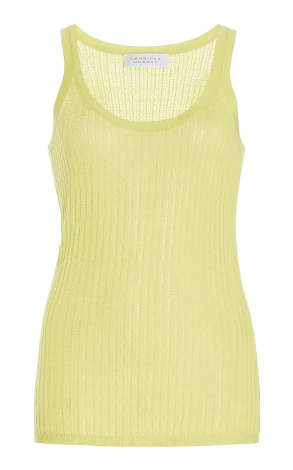 Women Tops Gabriela Hearst Nevin Pointelle Knit Tank Top In Lime Adamite Cashmere Silk